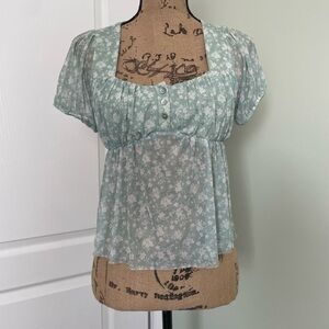 RSQ Mint Floral Sheer Blouse